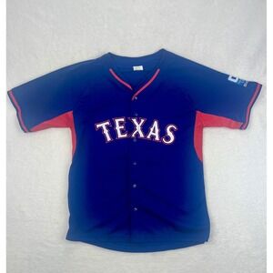 Texas Rangers MLB Baseball Jersey Globe Life Adult Medium Blue Red #1